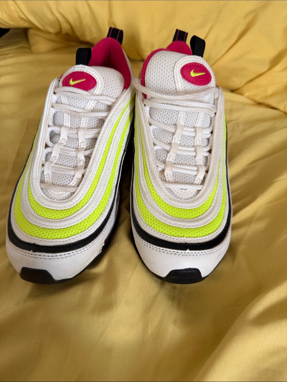 Big Kids Air Max Neon Green and Hot Pink Accents